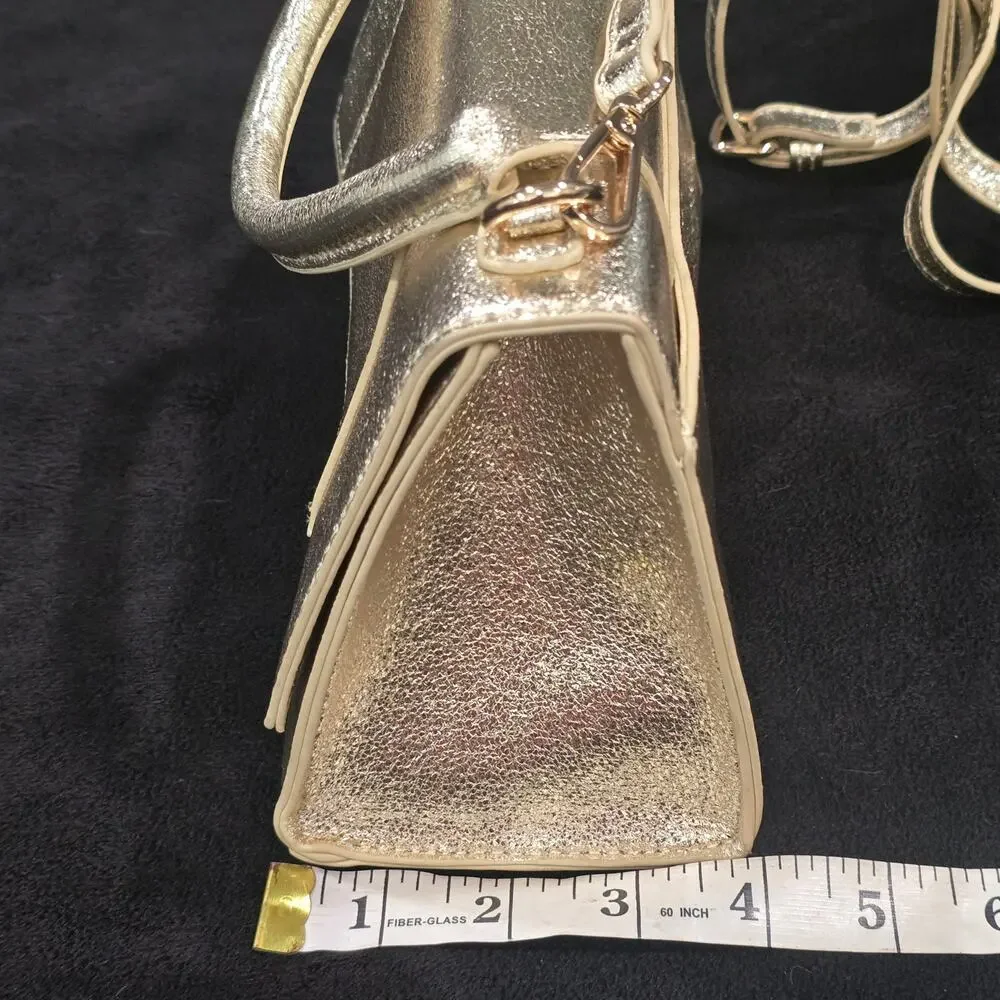 Gold Faux Leather Crossbody & Hand Held Purse Multi Wear Clutch